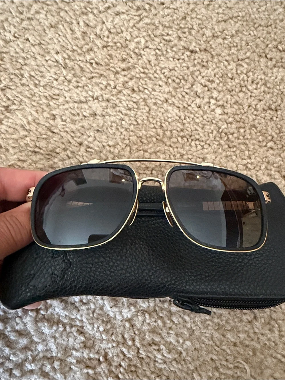 Men's Gold  Chrome Hearts Frame Sunglasses with Gradient Smoke Lenses
